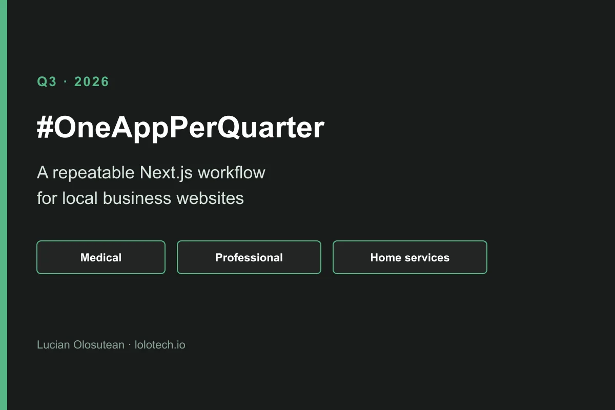 Q3 din #OneAppPerQuarter: un flux repetabil în Next.js pentru site-uri medicale, profesionale și de servicii pentru casă